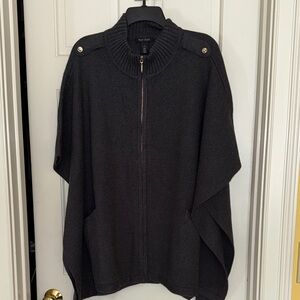 White House Black Market Charcoal Gray Full Zip Short Sleeve Knit Sweater Cape